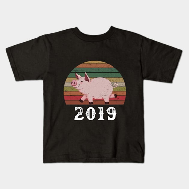 Vintage Pig Year Of The Pig 2019 T-Shirt Kids T-Shirt by Elsie